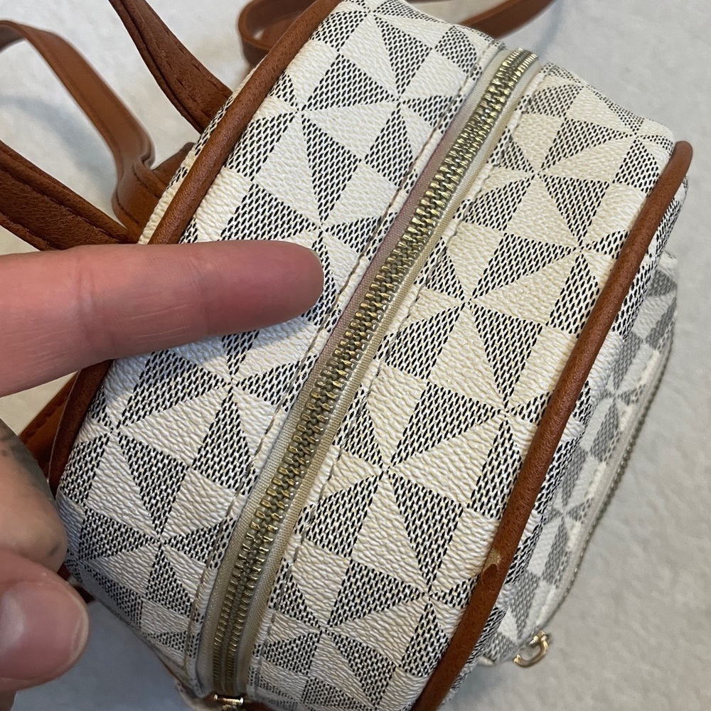 Geometric Patterned Mini Backpack With Brown Acce… - image 6